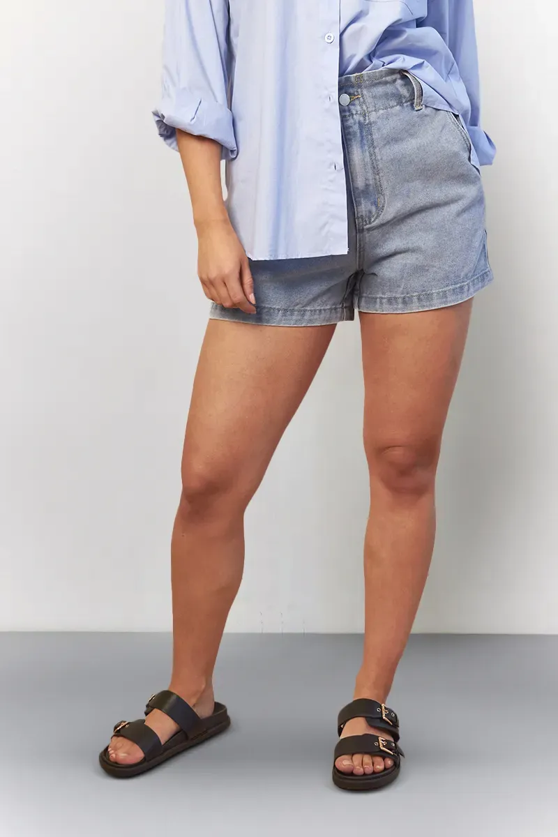 In The Style Denim Paper Bag Shorts in Light Blue