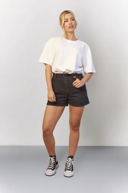 In The Style Denim Paper Bag Shorts in Black