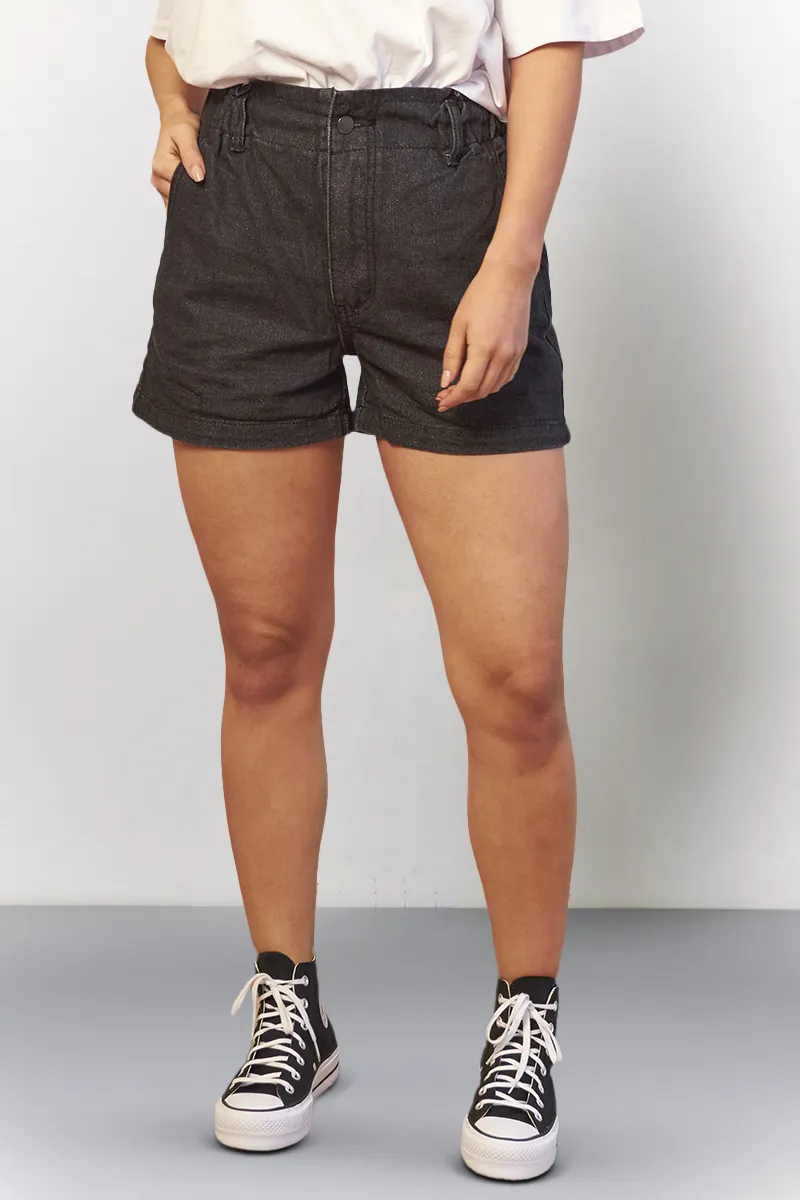 In The Style Denim Paper Bag Shorts in Black