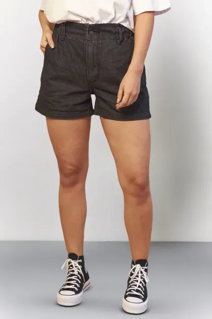 In The Style Denim Paper Bag Shorts in Black