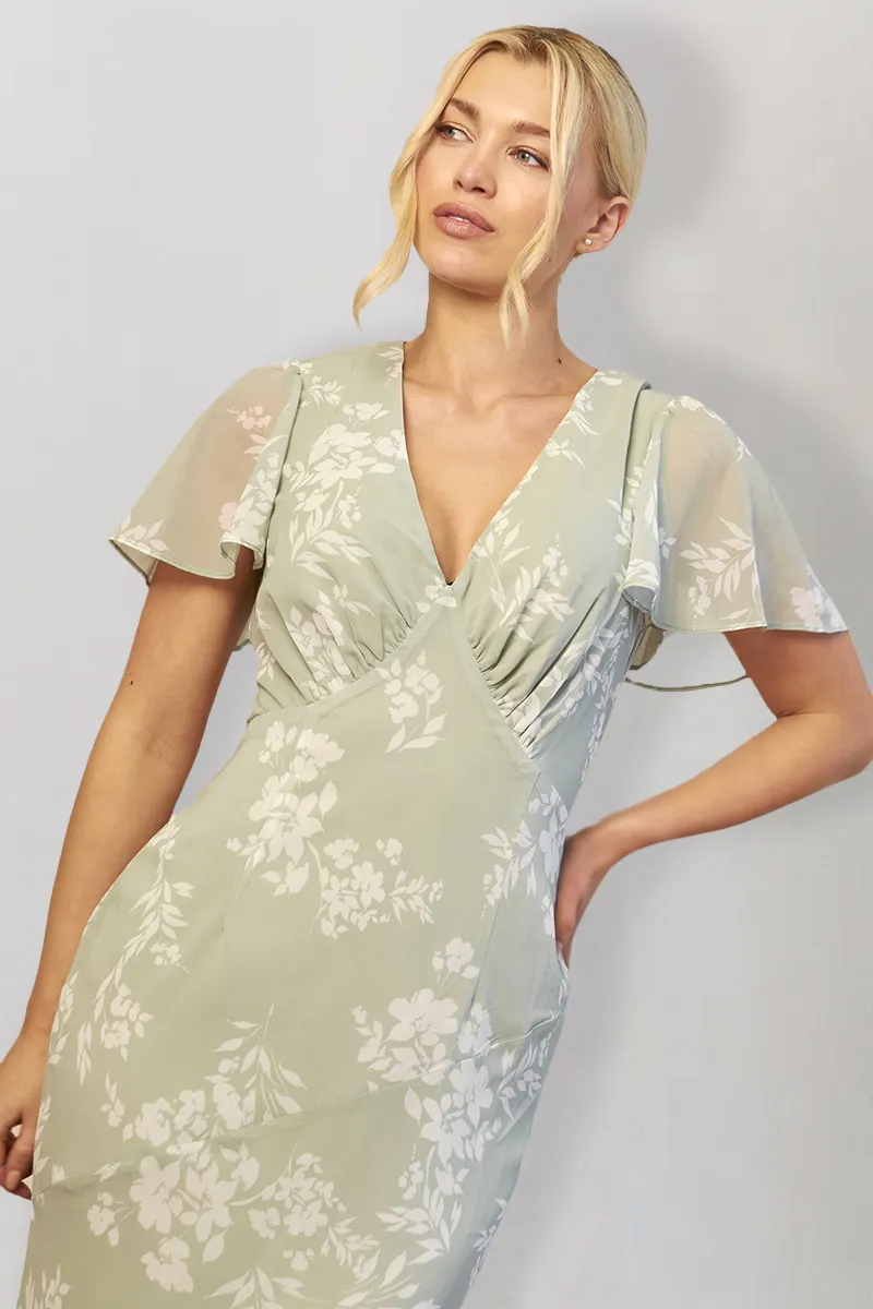In The Style Sage Floral Print Chiffon Flutter Sleeve Maxi Dress