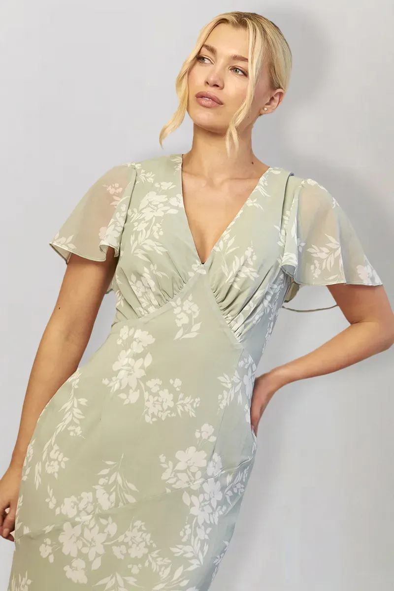 In The Style Sage Floral Print Chiffon Flutter Sleeve Maxi Dress