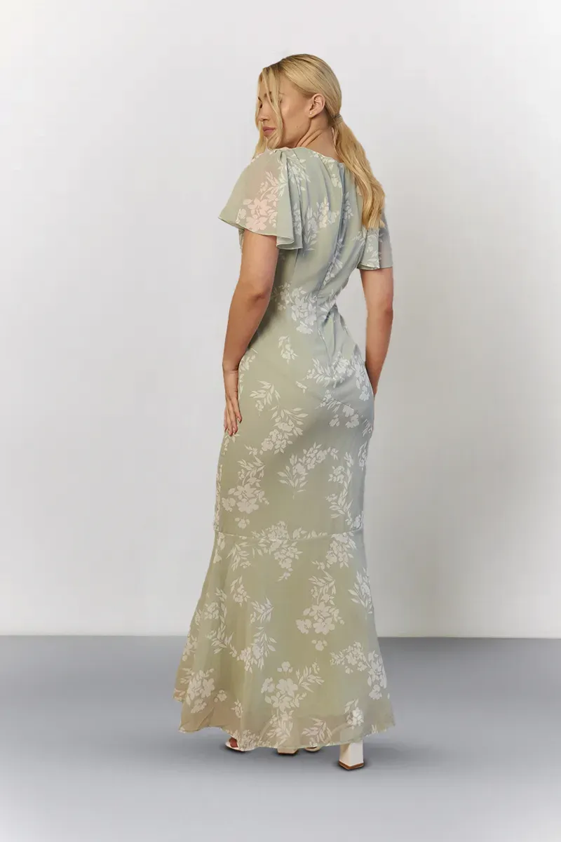 In The Style Sage Floral Print Chiffon Flutter Sleeve Maxi Dress