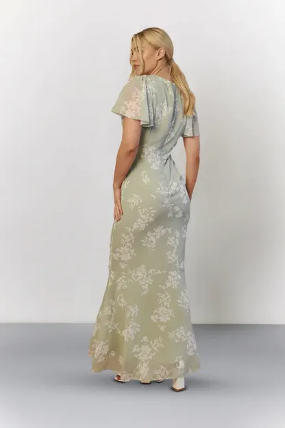In The Style Sage Floral Print Chiffon Flutter Sleeve Maxi Dress