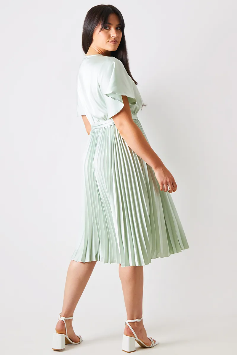 In The Style Angel Sleeve Pleated Wrap Midi Dress	