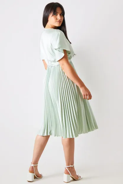 In The Style Angel Sleeve Pleated Wrap Midi Dress	