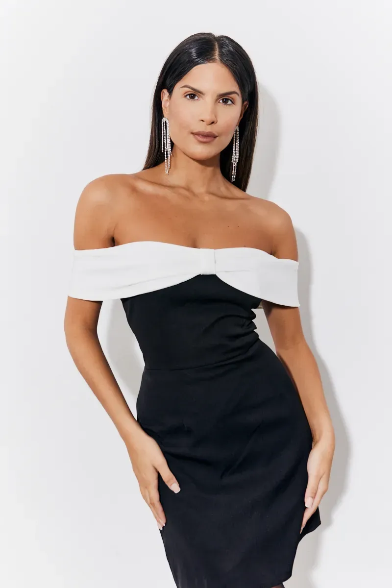 In The Style Black Contrast Bow Mini Dress