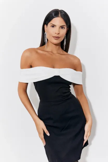 In The Style Black Contrast Bow Mini Dress