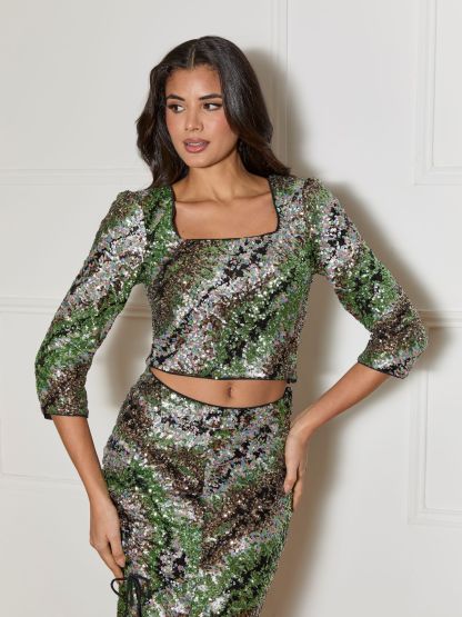 Long Sleeve Sequin Top in Multi