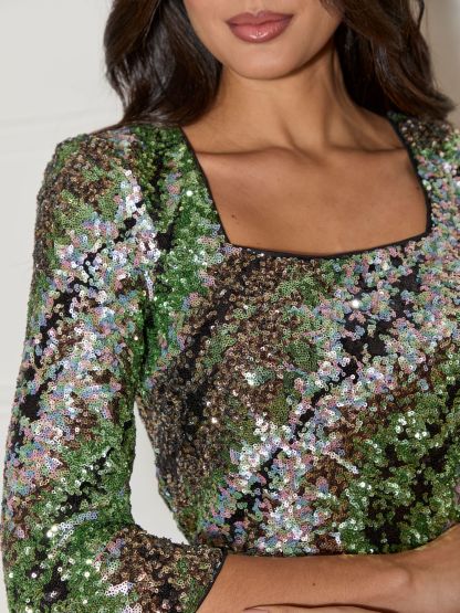 Long Sleeve Sequin Top in Multi