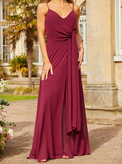 Ruched Wrap Maxi Dress in Wine Chi Chi London