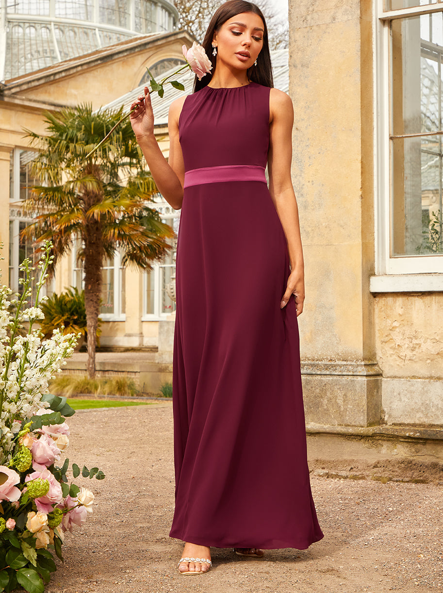 Cut-Out Bow Back Maxi Dress in Wine