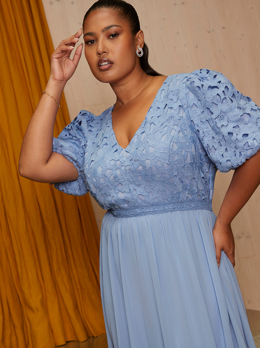 Plus size blue and white dress best sale