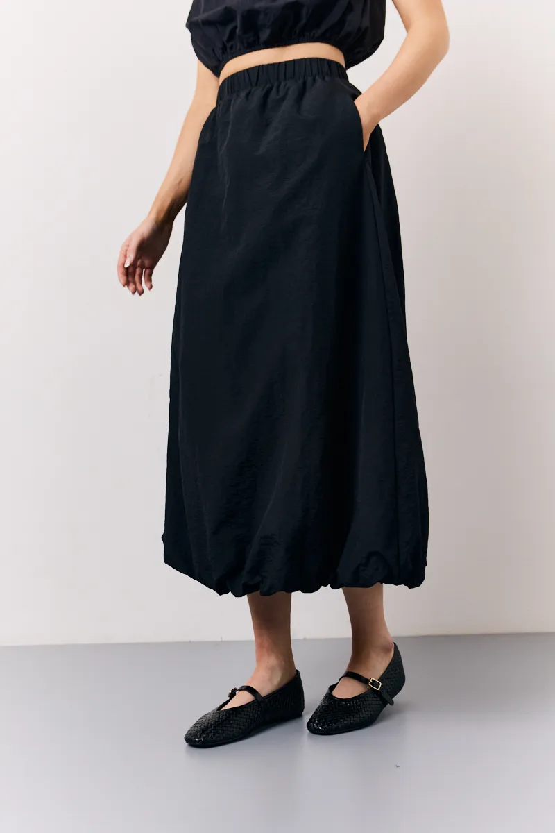 In The Style Balloon Co-Ord Midi Skirt in Black