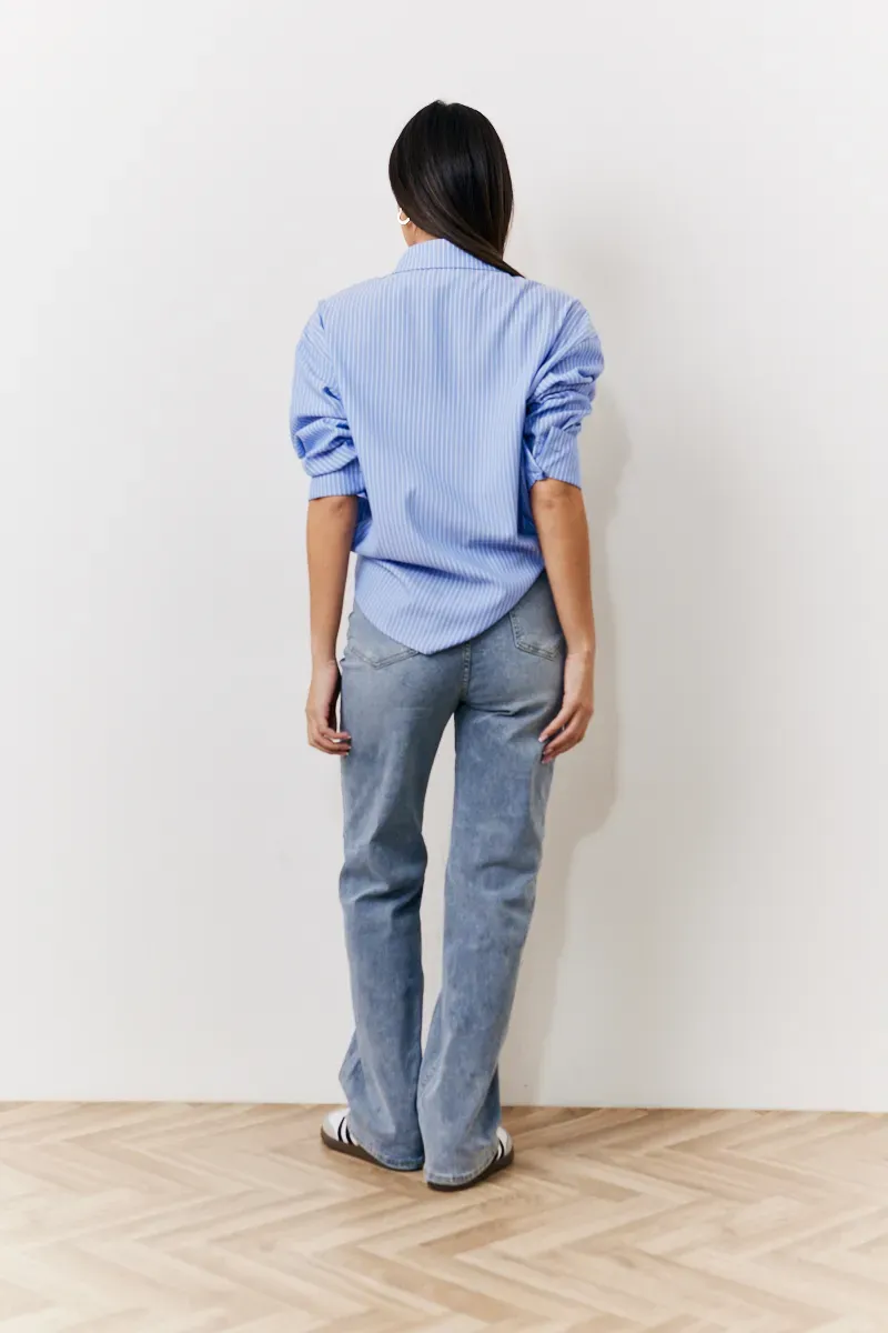In The Style Oversized Striped Poplin Shirt in Blue