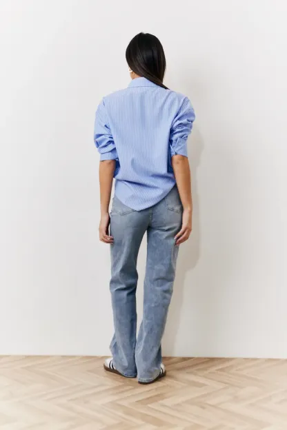 In The Style Oversized Striped Poplin Shirt in Blue