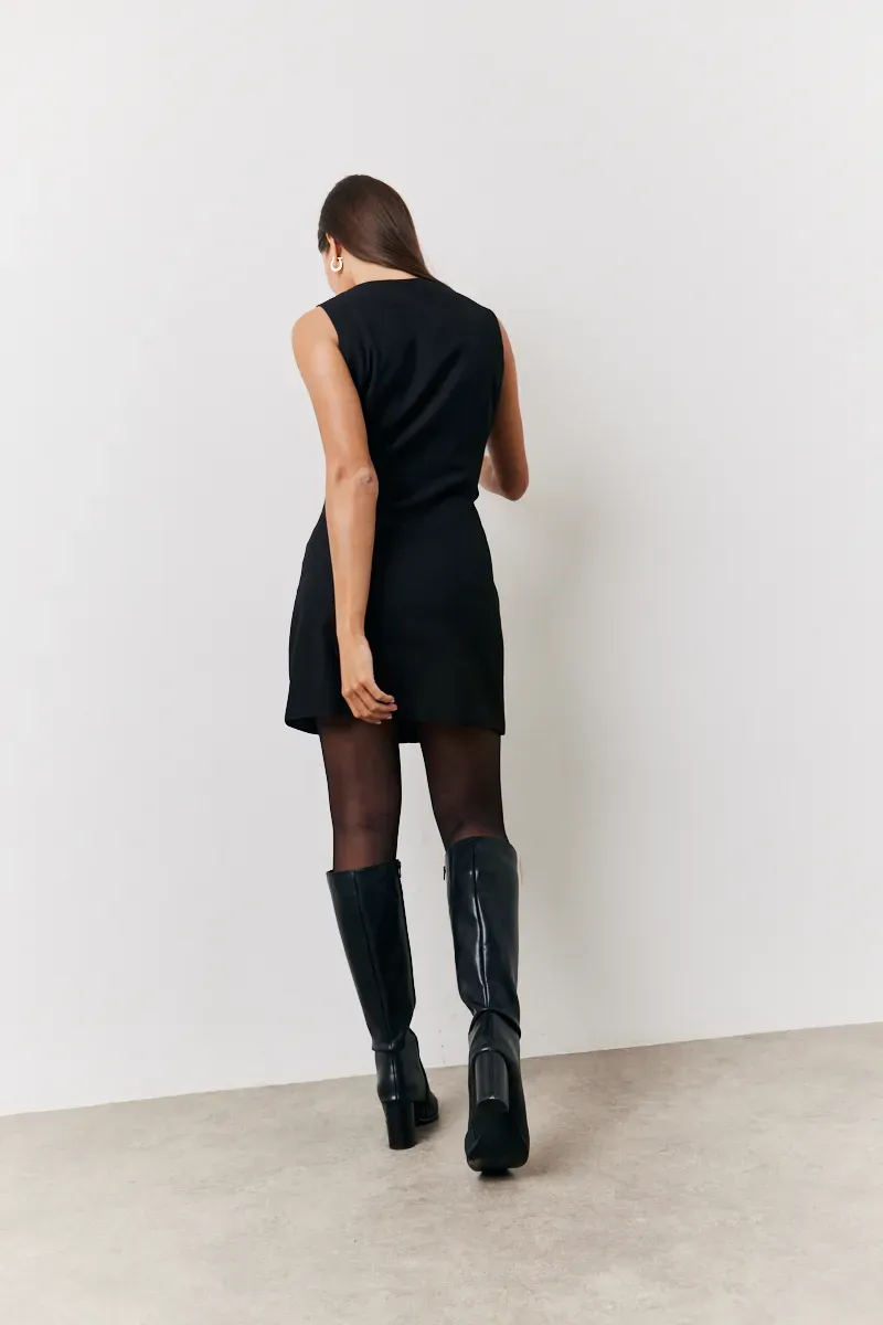 In The Style Tailored Button Through Mini Dress in Black