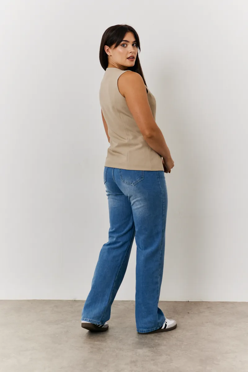 In The Style Longline Button Through Waistcoat in Stone