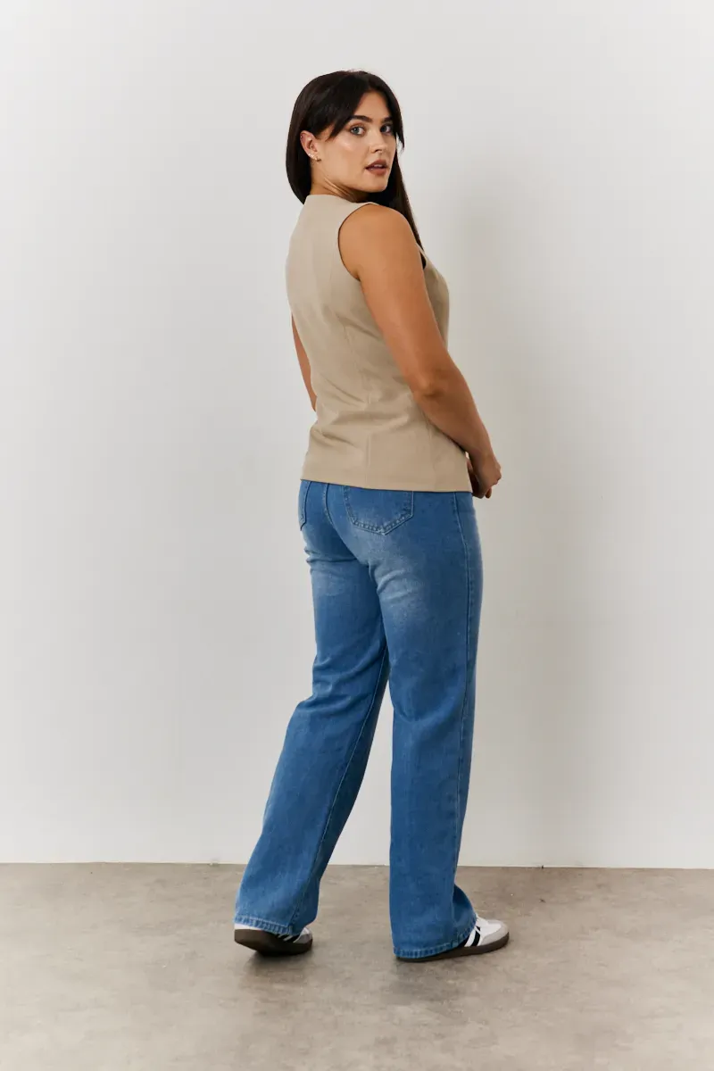 In The Style Longline Button Through Waistcoat in Stone