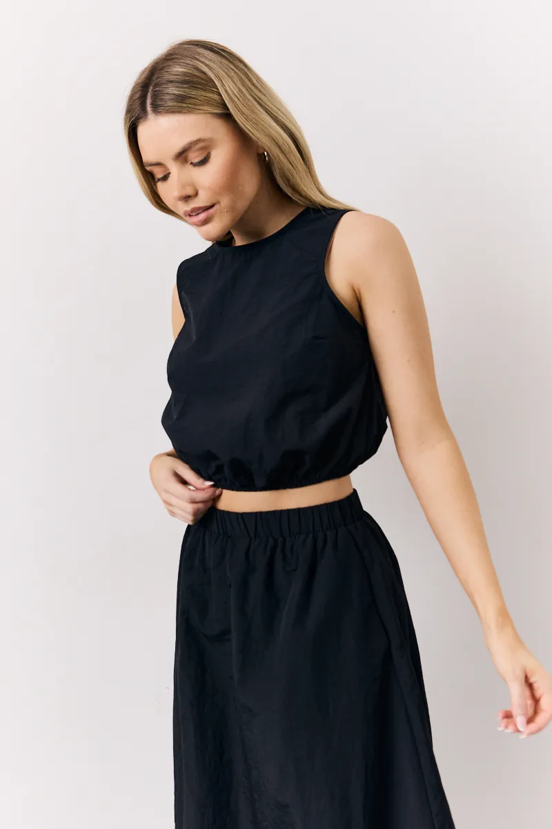 In The Style Balloon Co-Ord Crop Top in Black