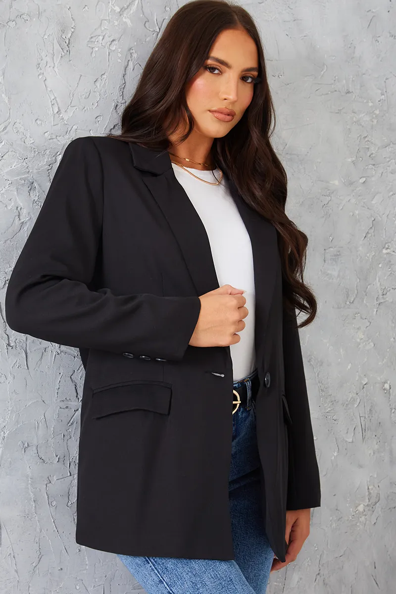 In The Style Longlined Tailored Blazer in Black