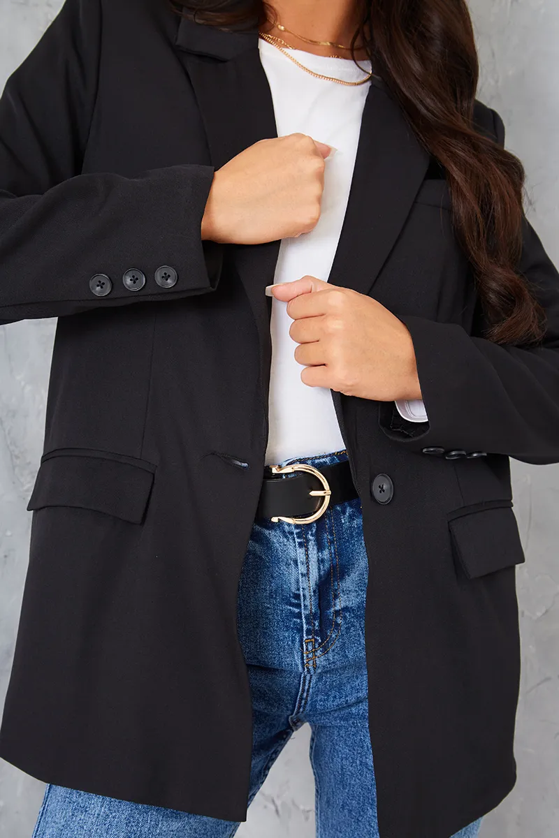 In The Style Longlined Tailored Blazer in Black