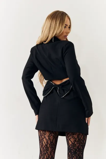 In The Style Black Bow Back Detail Mini Blazer Dress