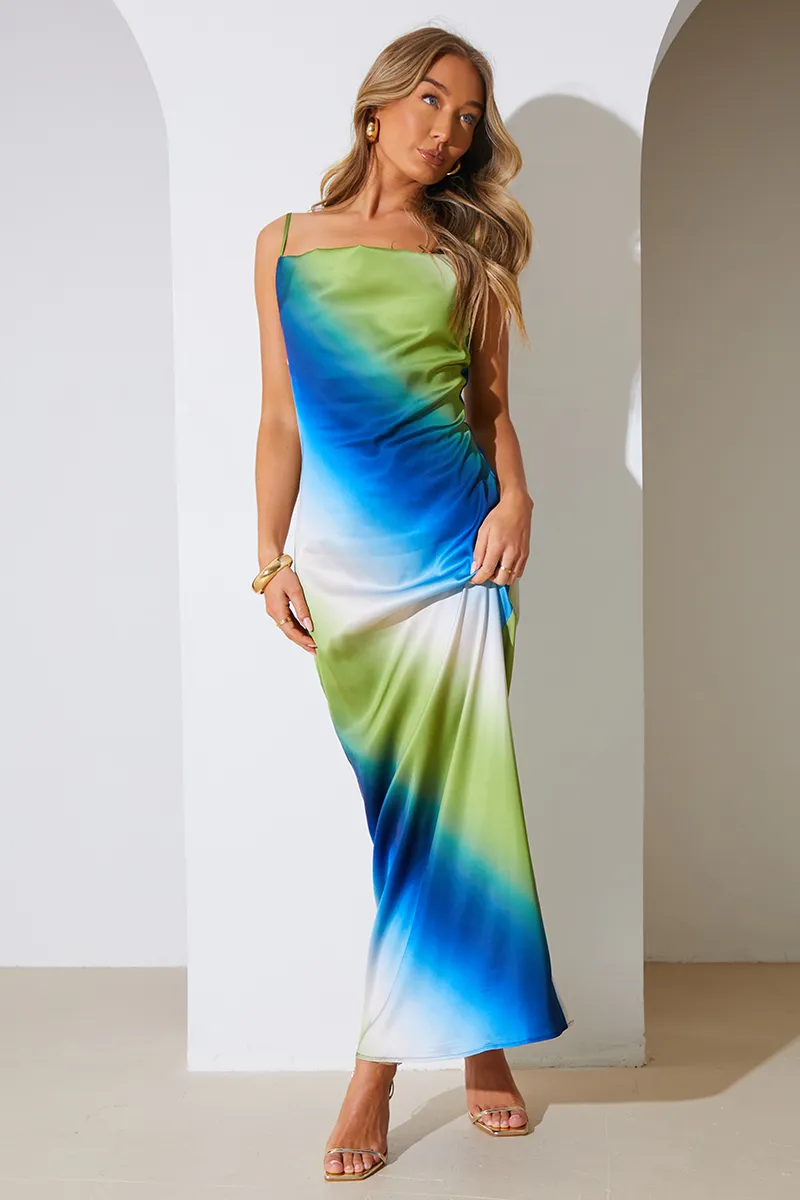 In The Style Ombre Satin Cowl Neck Maxi Dress