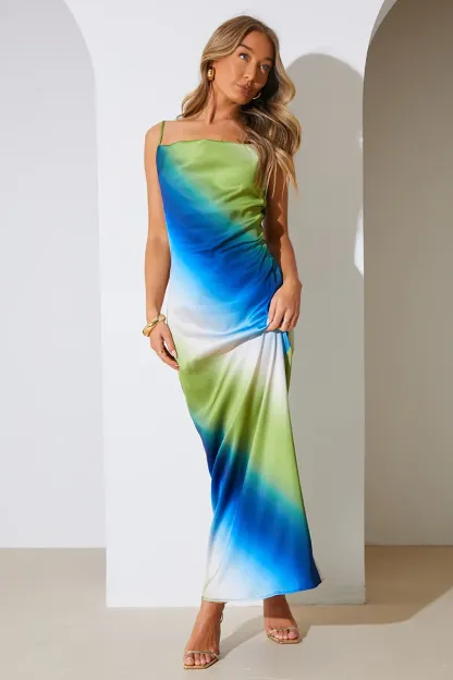 In The Style Ombre Satin Cowl Neck Maxi Dress