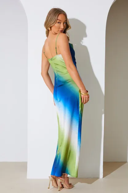 In The Style Ombre Satin Cowl Neck Maxi Dress