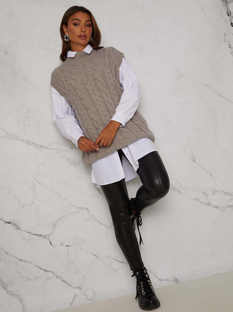 Cable Knit Gilet Jumper in Grey