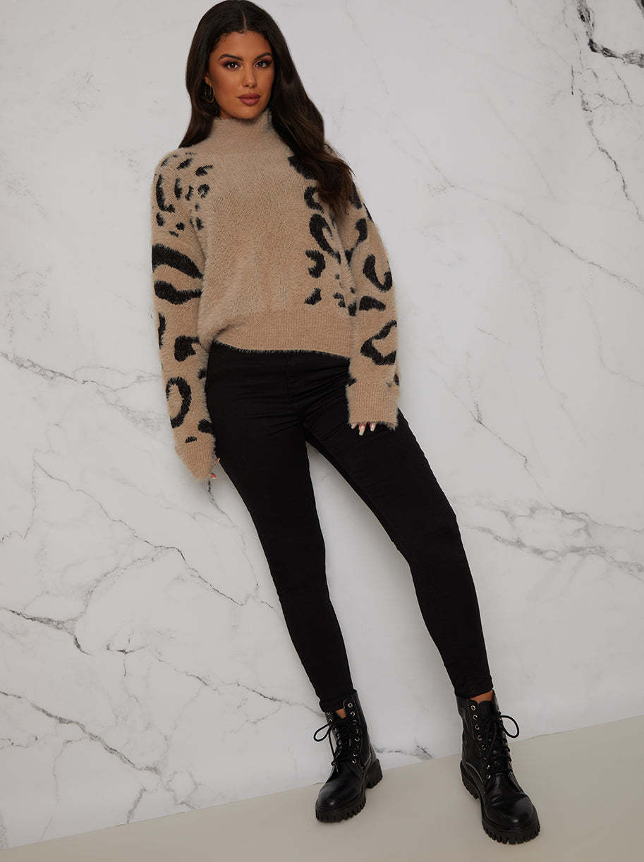 Leopard print high neck jumper hotsell