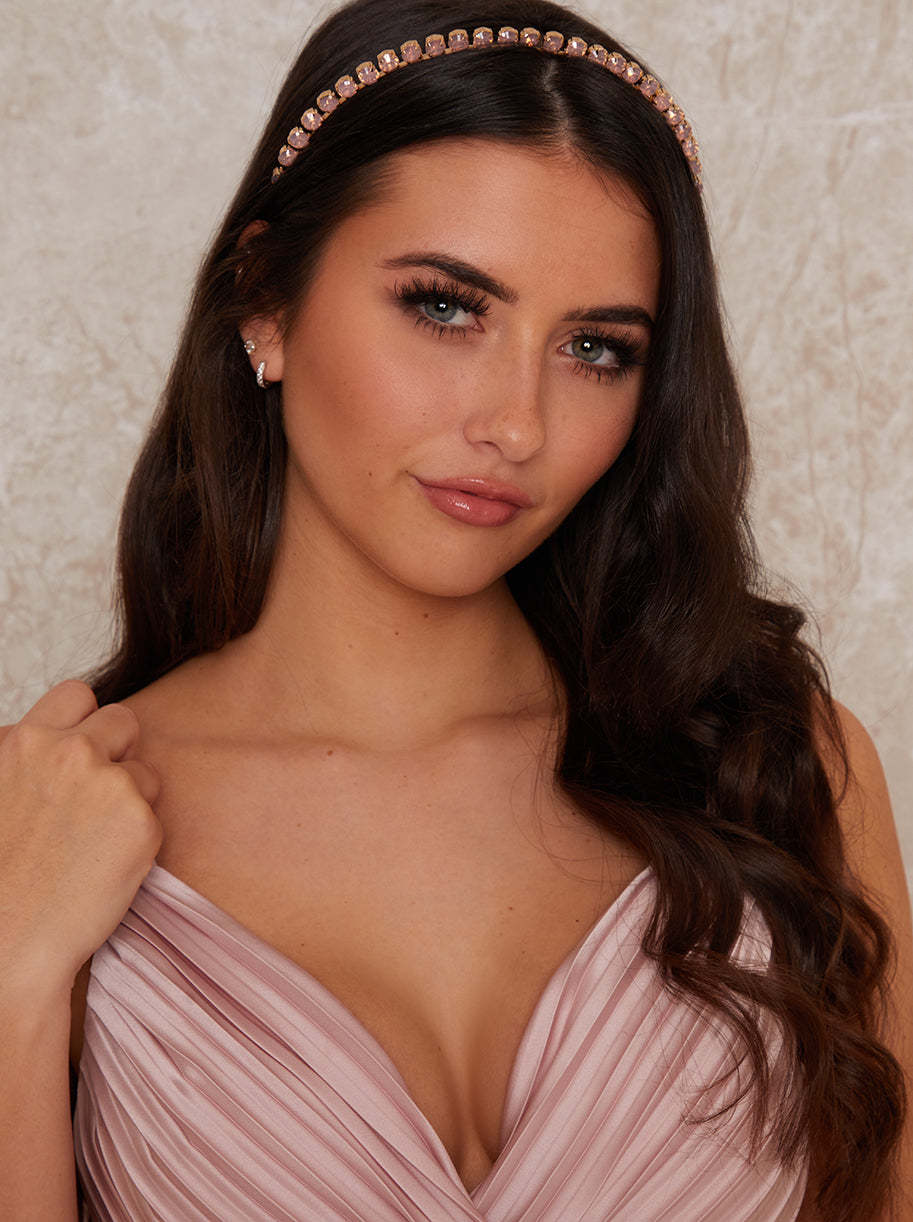 Jewelled Square Statement Occasion Headband In Pink