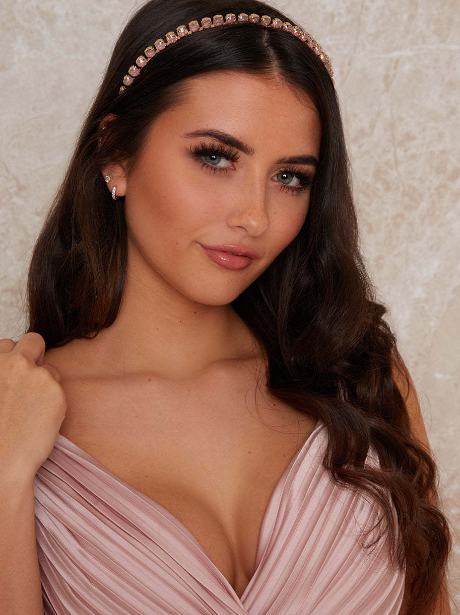Jewelled Square Statement Occasion Headband In Pink