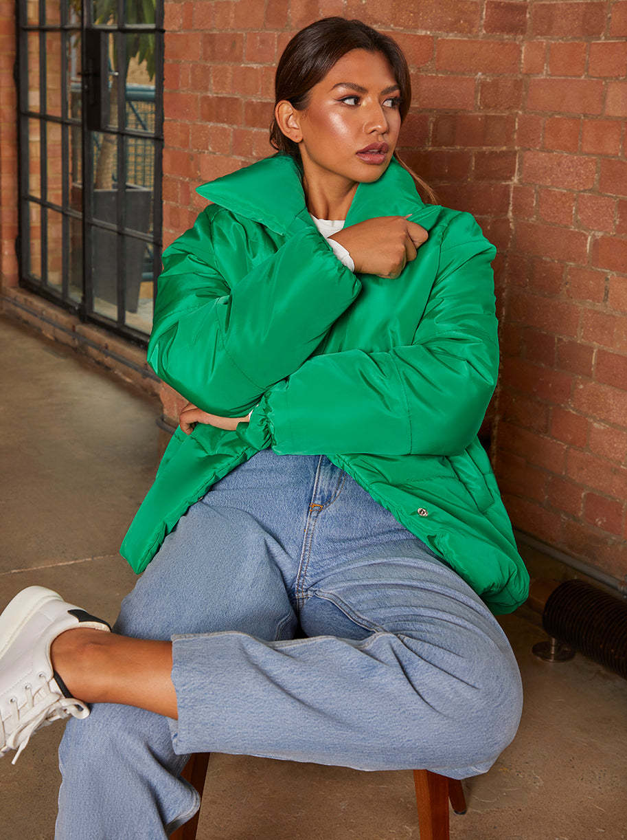 Oversized Duvet Short Padded Coat in Green
