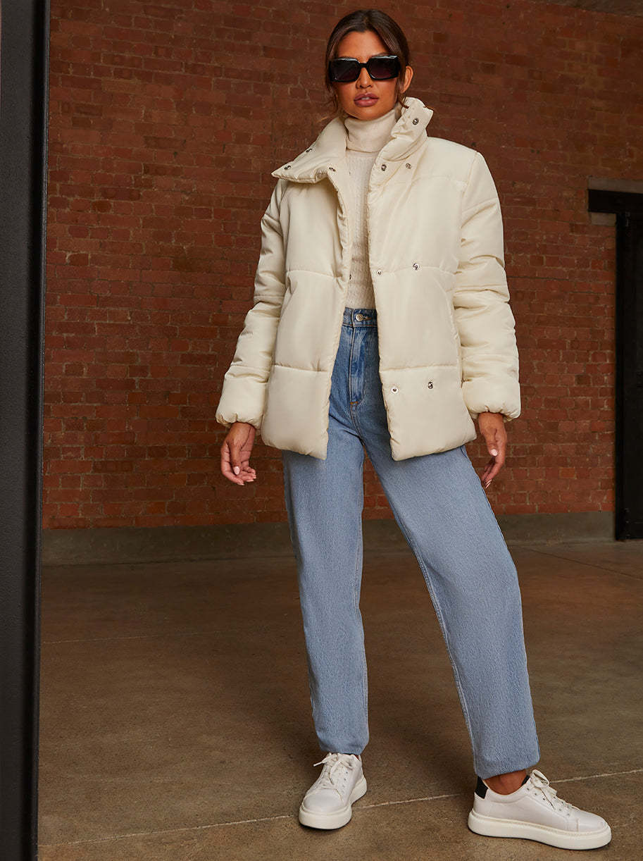 Oversized Duvet Short Padded Coat in Cream