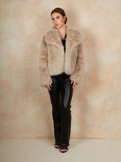 Faux Fur Short Length Coat in Mink