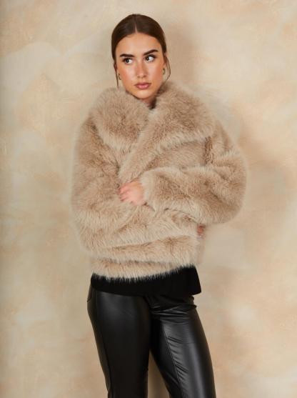 Faux Fur Short Length Coat in Mink