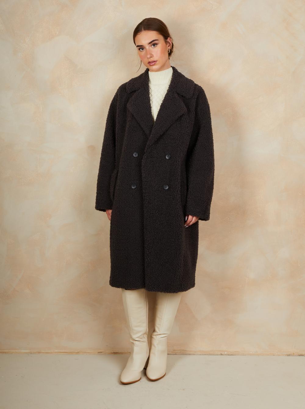 Teddy Mid Length Coat in Charcoal - L