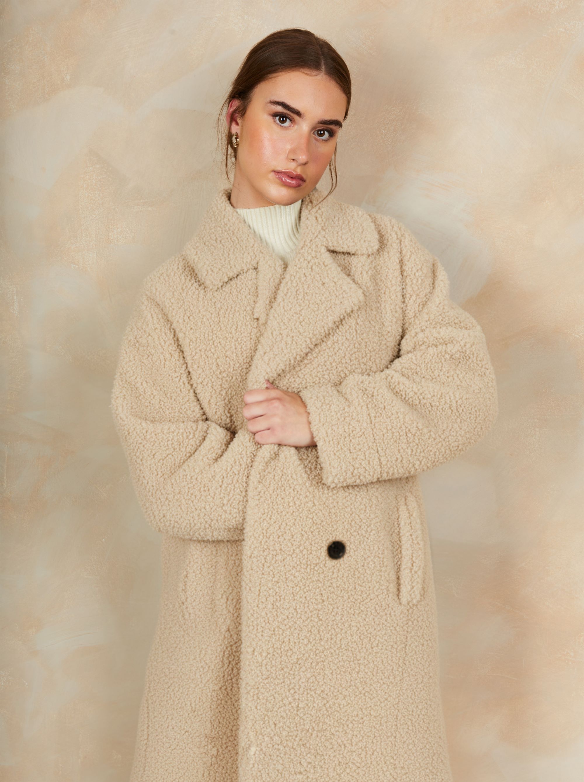 Teddy Midi Length Coat in Cream