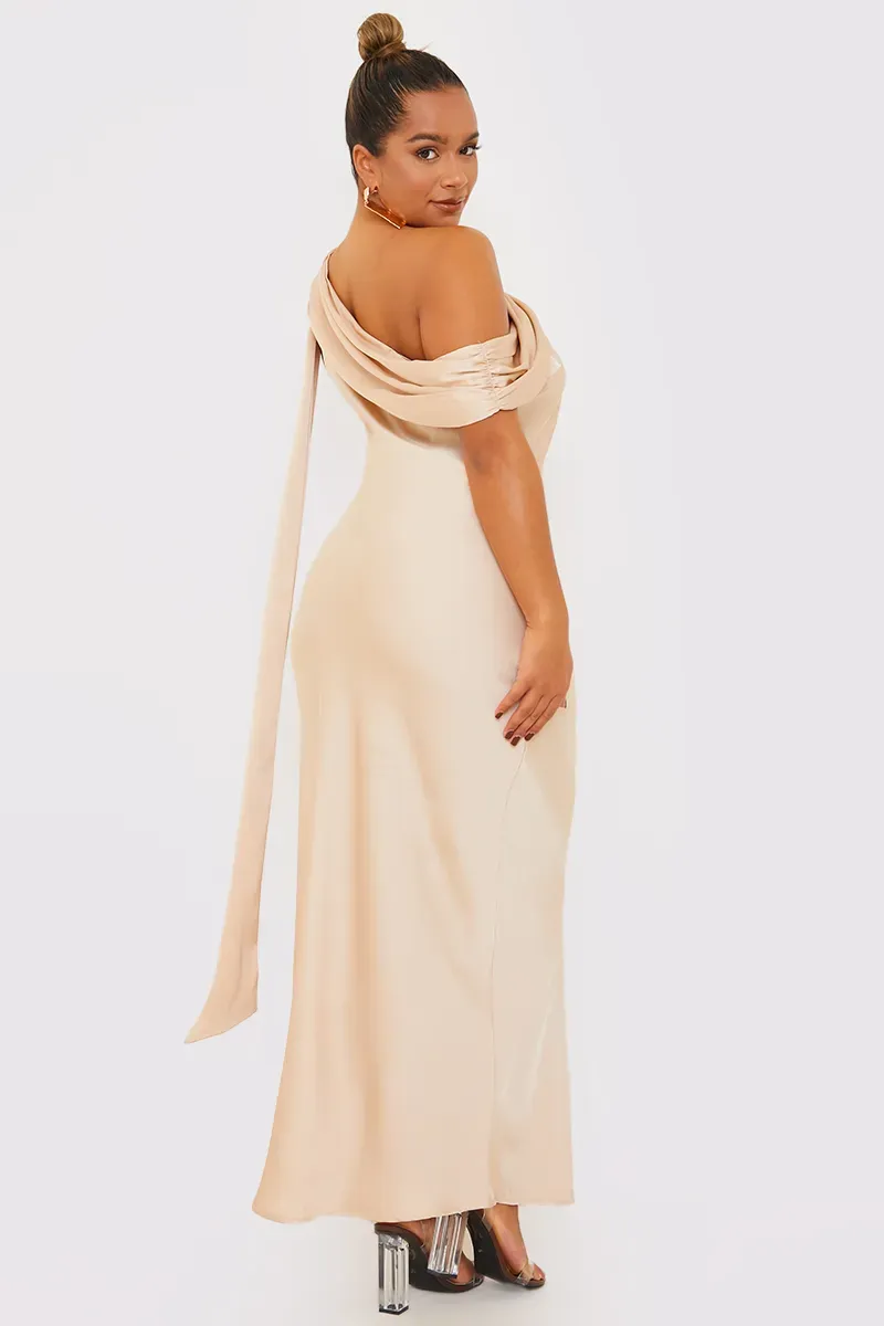 In The Style Asymmetric Draped Neckline Maxi Dress