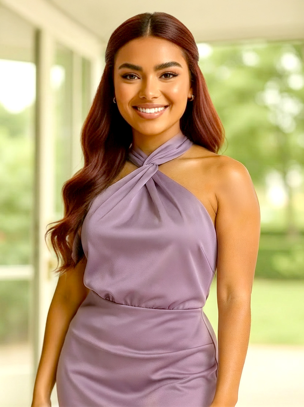 Halter Neck Satin Maxi Dress in Lilac