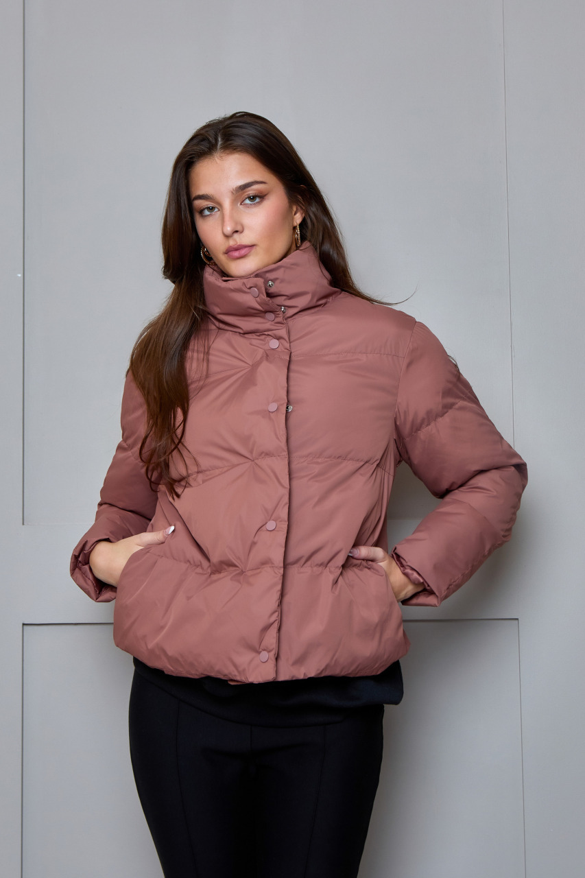Cropped Padded Puffer Coat in Rust