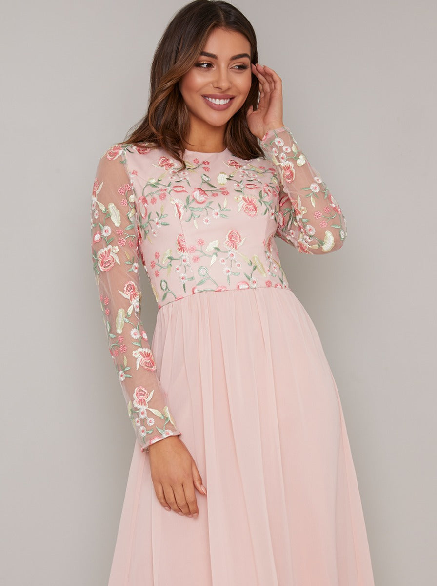 Chi chi london pink lace flare dress best sale