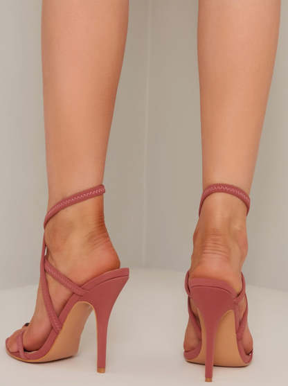 Stiletto Heel Cross Over Strap Sandals in Pink