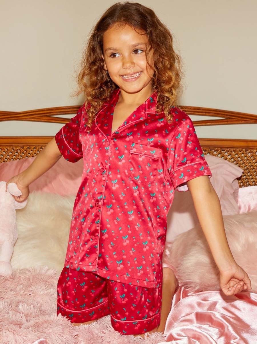 Girls Cherry Print Pyjama Short Set in Red