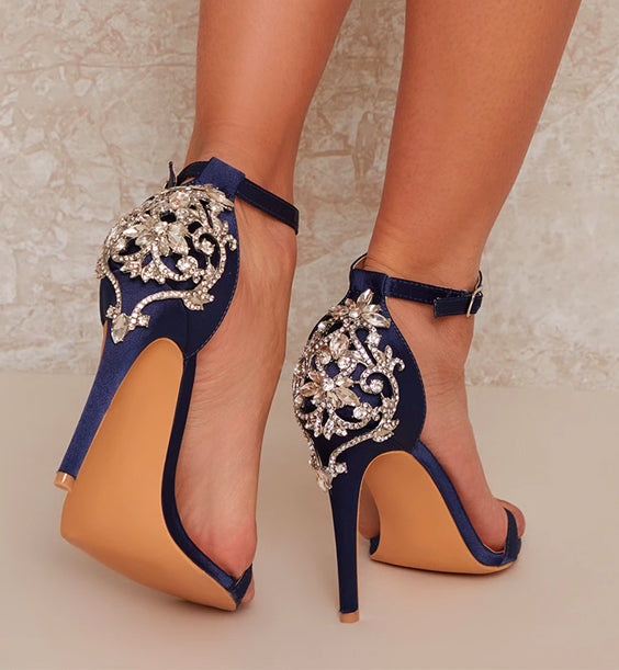 Strappy Heels with Sequin Design in Blue