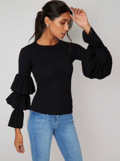Ruffle Detail Jumper in Black