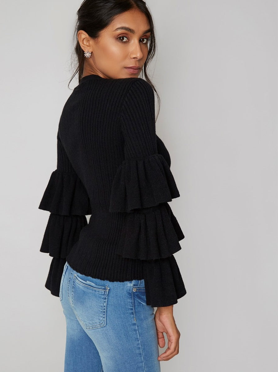 Ruffle Detail Jumper in Black