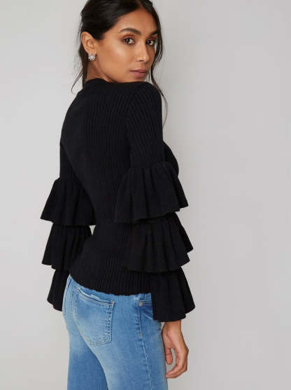 Ruffle Detail Jumper in Black